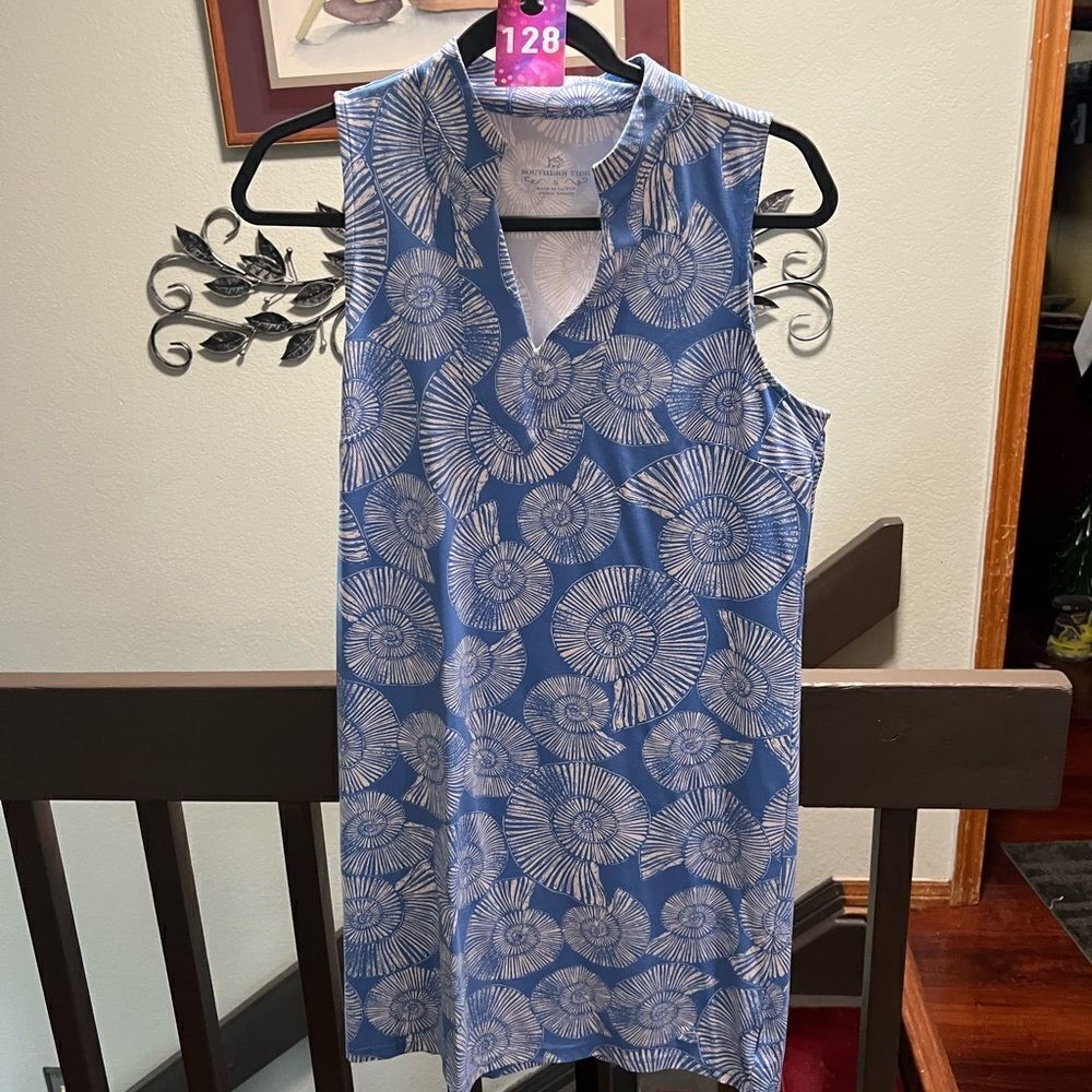 Southern Tide Blue Sleeveless Tunic with Mandarin Collar Small #128